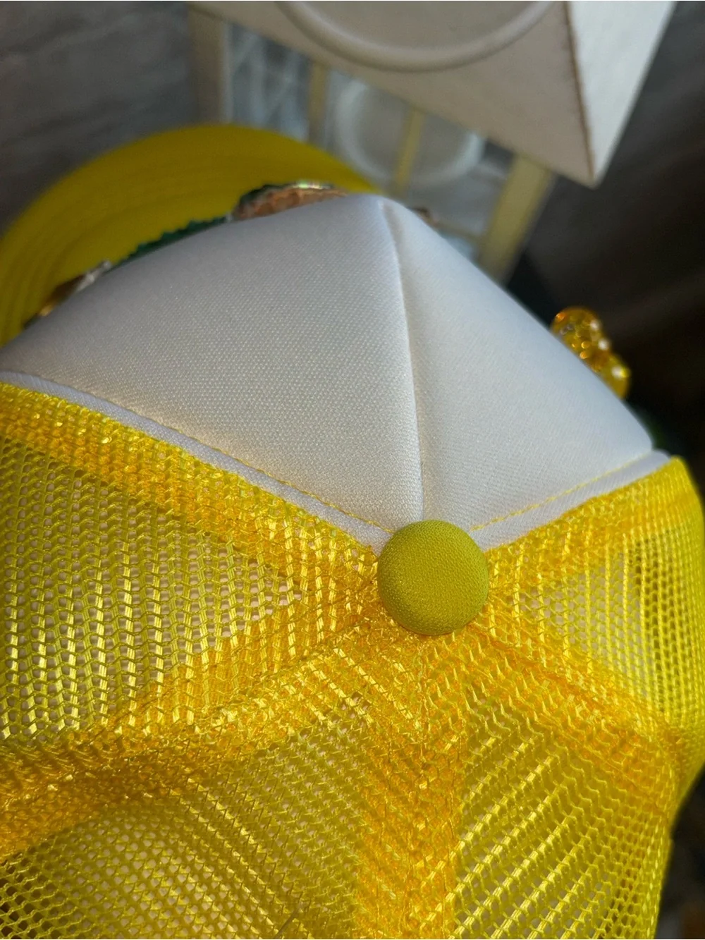 Handmade Embellished White & Yellow Sequin Baseball Cap NWT